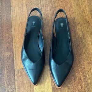 Frye Black Leather Slingback Flats